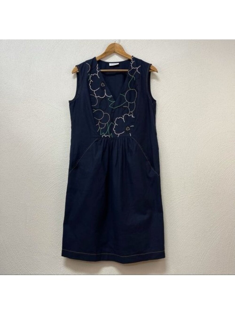 Megan Park Blue Floral Beaded Dress w/ Pockets Sz 2